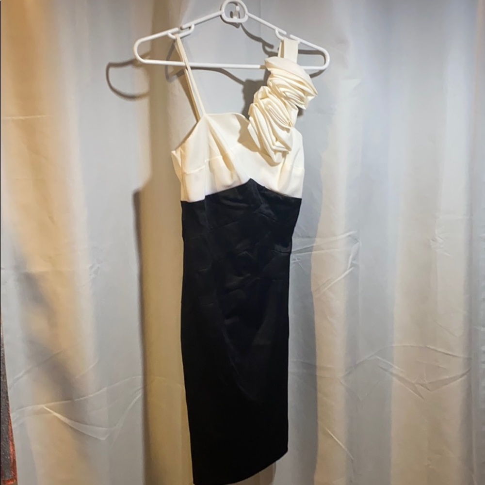 Creme and Black One Shoulder Dress- Size 3